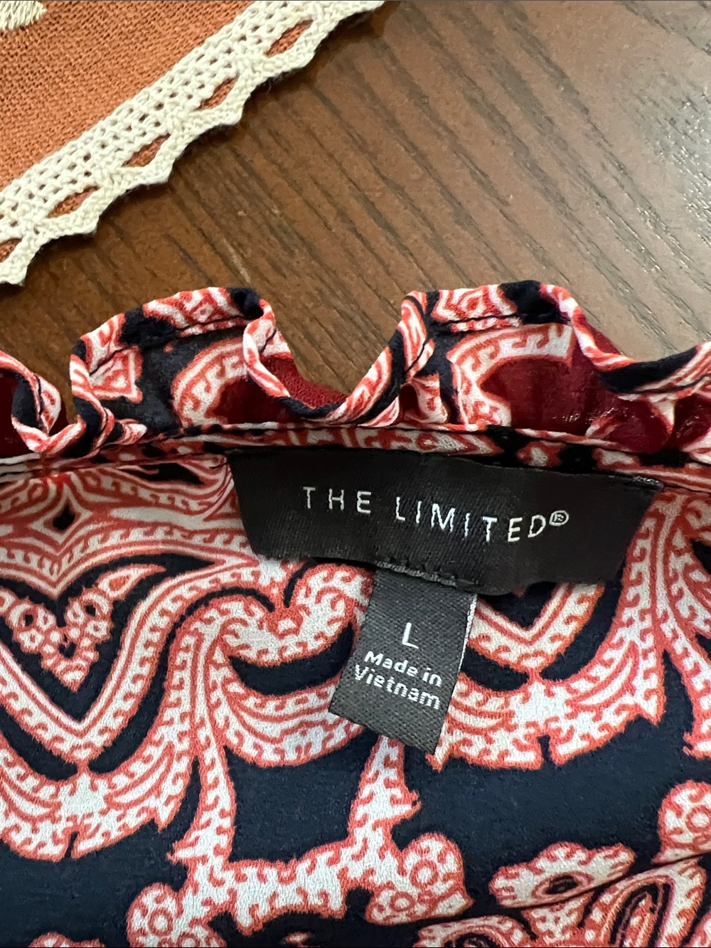 The Limited Burgundy & Pink Printed Ruffle Neck Blouse - Picture 2 of 10